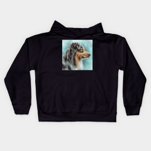 Painting of a Gorgeous Australian Shepherd on a Light Blue Background Kids Hoodie